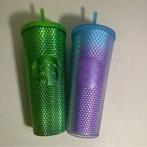 *2* NEW 24oz Starbucks Studded Tumblers Green &‎ Blue Purple Ombré